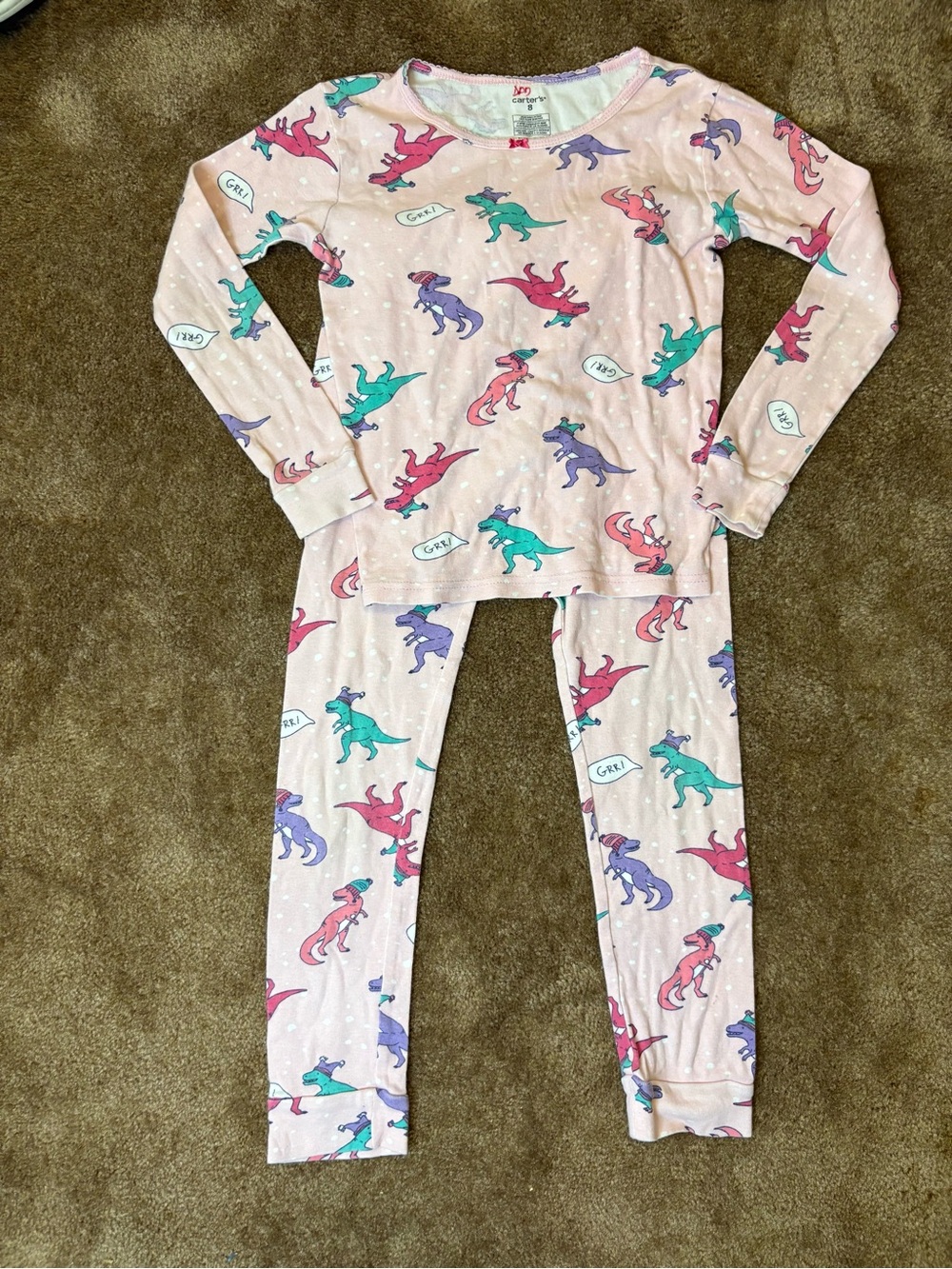 Carter's Pink Long-Sleeve Dino Pajama Set